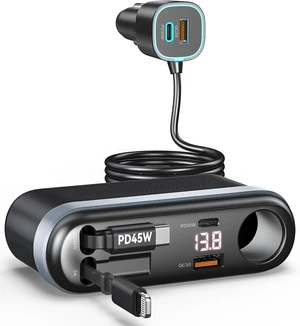 7-in-1 295W Retractable Car Charger Adapter Fast Charging USB C Car Accessories with Cigarette Lighter Splitter 45W Type-C & 30W Lightning Cables 4 USB Ports Road Trip Tech Gifts for Men/Dad 7-in-1 295W Retractable Car Charger Adapter Fast Charging USB C Car Accessories with Cigarette Lighter Splitter 45W Type-C & 30W Lightning Cables 4 USB Ports Road Trip Tech Gifts for Men/Dad