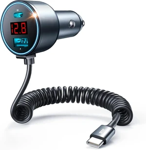 75W 3-Port USB C Fast Car Charger with 6ft Coiled Type C Cable for Phone 75W 3-Port USB C Fast Car Charger with 6ft Coiled Type C Cable for Phone