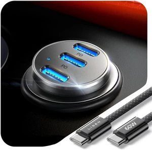 108W Car Charger USB C 3-Port Cigarette Lighter Adapter Fast Charge 108W Car Charger USB C 3-Port Cigarette Lighter Adapter Fast Charge