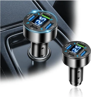 4 Ports Car Charger Adapter 12V/24V Car Cigarette Lighter USB Charger Including 3.1A/PD/Super Fast Charging Ports Upgraded Cars Phone Chargers with LED Voltage Display & Soft Light 4 Ports Car Charger Adapter 12V/24V Car Cigarette Lighter USB Charger Including 3.1A/PD/Super Fast Charging Ports Upgraded Cars Phone Chargers with LED Voltage Display & Soft Light