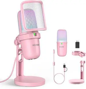 RGB USB Microphone, Pink Gaming Mic for PC, PS5, Laptop, Phone, Condenser Mic with Touch Mute, Pop Filter, Cardioid Pickup, Plug & Play for Streaming, Podcast, Recording, Gaming RGB USB Microphone, Pink Gaming Mic for PC, PS5, Laptop, Phone, Condenser Mic with Touch Mute, Pop Filter, Cardioid Pickup, Plug & Play for Streaming, Podcast, Recording, Gaming