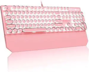 MageGee Typewriter Mechanical Gaming Keyboard, Retro Punk Pink Round Keycaps, 104 Keys LED White Backlit Wired Keyboards for Laptop MAC PC Gamer, with Magnetic Wrist Rest, Blue Switch MageGee Typewriter Mechanical Gaming Keyboard, Retro Punk Pink Round Keycaps, 104 Keys LED White Backlit Wired Keyboards for Laptop MAC PC Gamer, with Magnetic Wrist Rest, Blue Switch