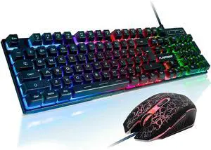 Gaming Keyboard and Mouse Combo, Wired Full Size Keyboard Mouse | RGB Backlit Mechanical Feeling Keyboard, Adjustable DPI and 4 Colors Breathing Mouse for PC Laptop Computer Game and Work Gaming Keyboard and Mouse Combo, Wired Full Size Keyboard Mouse | RGB Backlit Mechanical Feeling Keyboard, Adjustable DPI and 4 Colors Breathing Mouse for PC Laptop Computer Game and Work