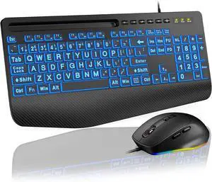 KM21Pro Wired Keyboard and Mouse Combo, 4X Larger Print Backlit Keys, Palm Rest, Ergonomic Design, USB Plug & Play for Windows PC Laptop, Ideal for Seniors, Students, Home & Office KM21Pro Wired Keyboard and Mouse Combo, 4X Larger Print Backlit Keys, Palm Rest, Ergonomic Design, USB Plug & Play for Windows PC Laptop, Ideal for Seniors, Students, Home & Office