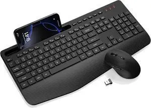 Wireless Keyboard and Mouse Combo - Full-Sized, Ergonomic Wrist Rest | Phone Holder, Sleep Mode, 2.4G Quiet Keyboard for PC Laptop, Trueque KM23 Complete Work Setup for Office or Home Wireless Keyboard and Mouse Combo - Full-Sized, Ergonomic Wrist Rest | Phone Holder, Sleep Mode, 2.4G Quiet Keyboard for PC Laptop, Trueque KM23 Complete Work Setup for Office or Home
