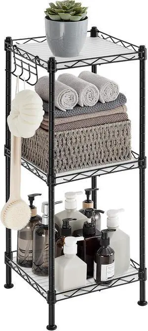 SONGMICS Storage Shelf, Bathroom Shelf for Small Space, 3 Tier, Ink Black | Storage rack with 3 PP shelf liners, removable hook, extendable design, Translucent, ULGR103B01 SONGMICS Storage Shelf, Bathroom Shelf for Small Space, 3 Tier, Ink Black | Storage rack with 3 PP shelf liners, removable hook, extendable design, Translucent, ULGR103B01