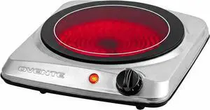 OVENTE Electric Infrared Single Burner, 1000W Hot Plate, Silver BGI101S | 7 Ceramic Glass Cooktop, Stainless Steel, 5 Level Temperature Setting, Easy to Clean, Compact Stove for Home Dorm Office OVENTE Electric Infrared Single Burner, 1000W Hot Plate, Silver BGI101S | 7 Ceramic Glass Cooktop, Stainless Steel, 5 Level Temperature Setting, Easy to Clean, Compact Stove for Home Dorm Office