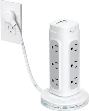 TROND Retractable Power Strip Tower 5 ft for Easy Cable Management, White | Space-Saving Vertical Tower Surge Protector 1700J, Flat Plug, 12 AC, 4 USB PD 20W, Home Office Desk Dorm Room Essentials TROND Retractable Power Strip Tower 5 ft for Easy Cable Management, White | Space-Saving Vertical Tower Surge Protector 1700J, Flat Plug, 12 AC, 4 USB PD 20W, Home Office Desk Dorm Room Essentials