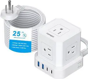 Power Strip 25 FT Extra Long Extension Cord | Flat Plug Surge Protector (700J) with 5 Outlets, 2 USB-C, 2 USB-A for Apartment, Home Office, Recreational Vehicle Power Strip 25 FT Extra Long Extension Cord | Flat Plug Surge Protector (700J) with 5 Outlets, 2 USB-C, 2 USB-A for Apartment, Home Office, Recreational Vehicle