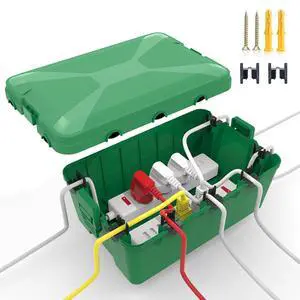 Large Outdoor Waterproof Electrical Box(12.9X 8.3 x 5.2 inch), IP54 Weatherproof Extension Cord Cover with 7 Cable Seal Entry, Protect Power Strip, Timer Outlet Plug, Holiday Light Decoration, Green Large Outdoor Waterproof Electrical Box(12.9X 8.3 x 5.2 inch), IP54 Weatherproof Extension Cord Cover with 7 Cable Seal Entry, Protect Power Strip, Timer Outlet Plug, Holiday Light Decoration, Green
