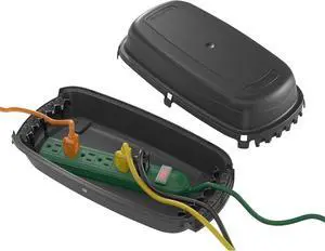 D-Line Outdoor Weatherproof Electrical Cable Box, IP54 Rated for Safe Outdoor Use, Power Strip Enclosure, Plug Protector, Garden Extension Cord Cover - 11.4in (L) x 4.92in (W) x 4.33in (H) - Black D-Line Outdoor Weatherproof Electrical Cable Box, IP54 Rated for Safe Outdoor Use, Power Strip Enclosure, Plug Protector, Garden Extension Cord Cover - 11.4in (L) x 4.92in (W) x 4.33in (H) - Black
