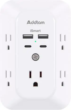 Addtam 5-Outlet Extender Surge Protector, Multi Plug Wall Outlet with 4 USB Wall Charger(2 USB C Ports), Outlet Splitter Power Strip for Home Office Dorm Room Essentials, Plug Extension Outlet 1800J Addtam 5-Outlet Extender Surge Protector, Multi Plug Wall Outlet with 4 USB Wall Charger(2 USB C Ports), Outlet Splitter Power Strip for Home Office Dorm Room Essentials, Plug Extension Outlet 1800J