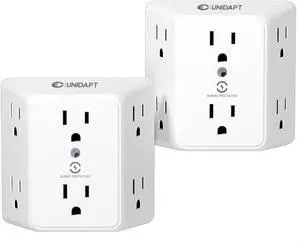 Unidapt Multi Plug 6 Outlet Extender, 2 Pack Surge Protector Wall Splitter, 900J Power Strip 3 Side Wide Spaced Adapter Multiple Charger Expander, Mountable Wall Tap for Office Home Travel Unidapt Multi Plug 6 Outlet Extender, 2 Pack Surge Protector Wall Splitter, 900J Power Strip 3 Side Wide Spaced Adapter Multiple Charger Expander, Mountable Wall Tap for Office Home Travel