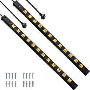 12 Outlet Metal Power Strip, 15FT Cord Surge Protector, 2 Pack | Flat Plug, Wide Spaced Outlet Bar, 15A Breaker, Wall Mountable, Industrial Heavy Duty, Work Bench, Shop, Garage 12 Outlet Metal Power Strip, 15FT Cord Surge Protector, 2 Pack | Flat Plug, Wide Spaced Outlet Bar, 15A Breaker, Wall Mountable, Industrial Heavy Duty, Work Bench, Shop, Garage