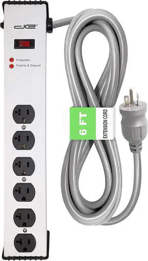 20 Amp 6-20/T- Slot Plug | 6-Ft Cord - 900 Joule Surge Protector | 6-Outlet, Heavy Duty Steel Body Power Strip 20 Amp 6-20/T- Slot Plug | 6-Ft Cord - 900 Joule Surge Protector | 6-Outlet, Heavy Duty Steel Body Power Strip