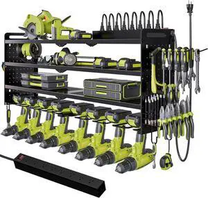 NattyDot Power Tool Organizer Wall Mount, 8-Drill Charging Station, Black | 4-tier Garage Rack Stores 8 Cordless Drills and Tools; Built-in 8-outlet Power Strip Makes a Convenient Charging Workspace NattyDot Power Tool Organizer Wall Mount, 8-Drill Charging Station, Black | 4-tier Garage Rack Stores 8 Cordless Drills and Tools; Built-in 8-outlet Power Strip Makes a Convenient Charging Workspace