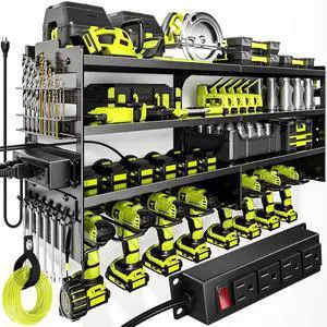 POKIPO Large Power Tool Organizer Wall Mount with Charging Station,4 Layer Heavy Duty Metal Tool Storage Rack Loads 600lbs with 8 Cordless Drill Holder,Battery Utility Rack Loads with 4 Power Strip POKIPO Large Power Tool Organizer Wall Mount with Charging Station,4 Layer Heavy Duty Metal Tool Storage Rack Loads 600lbs with 8 Cordless Drill Holder,Battery Utility Rack Loads with 4 Power Strip