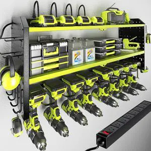 Power Tool Organizer with Charging Station, Built in 8 Outlet Power Strip,Large 8 Drill Holder Wall Mount, Heavy Duty Metal Power Tool Storage Rack Tool Shelf for Garage Organization Power Tool Organizer with Charging Station, Built in 8 Outlet Power Strip,Large 8 Drill Holder Wall Mount, Heavy Duty Metal Power Tool Storage Rack Tool Shelf for Garage Organization
