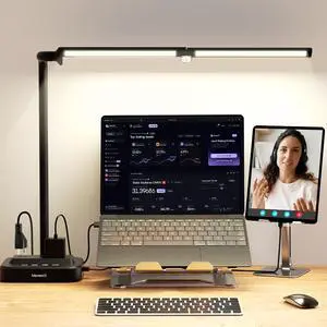 LED Desk Lamp for Home Office: Desk Light Double Head Adjustable with Power Strip 2 AC Outlets, USB-C USB-A Charging Ports Surge Protection, Foldable Table Lamp for College Dorm Room Essentials LED Desk Lamp for Home Office: Desk Light Double Head Adjustable with Power Strip 2 AC Outlets, USB-C USB-A Charging Ports Surge Protection, Foldable Table Lamp for College Dorm Room Essentials