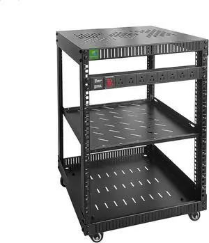 RIVECO 12U Network Rack with Reinforced Top Cover - 4 Post Floor Rack on Wheels for 19" Equipment & Stereo Gear- Including Rack Mount Power Strip & 1PCS 1U Rack Shelf RIVECO 12U Network Rack with Reinforced Top Cover - 4 Post Floor Rack on Wheels for 19" Equipment & Stereo Gear- Including Rack Mount Power Strip & 1PCS 1U Rack Shelf