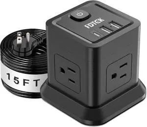 FDTEK 15 FT Extension Cord Power Strip USB C, 4 Outlets 3 USB Ports Black | 15ft Extra Long Extension Cord Widely Spaced Outlets Flat Plug Power Strip with USB for Home Office & Dorm Room ETL Listed FDTEK 15 FT Extension Cord Power Strip USB C, 4 Outlets 3 USB Ports Black | 15ft Extra Long Extension Cord Widely Spaced Outlets Flat Plug Power Strip with USB for Home Office & Dorm Room ETL Listed
