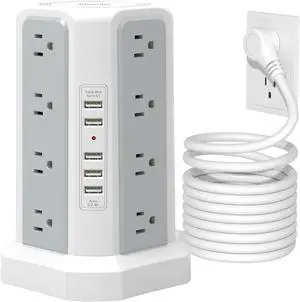 Surge Protector Power Strip Tower with USB Ports, Fararaka 10 FT Extension Cord with 16 Multiple Outlets and 5 USB Ports, Flat Plug Charging Station for Home, Office, Dorm Room Surge Protector Power Strip Tower with USB Ports, Fararaka 10 FT Extension Cord with 16 Multiple Outlets and 5 USB Ports, Flat Plug Charging Station for Home, Office, Dorm Room
