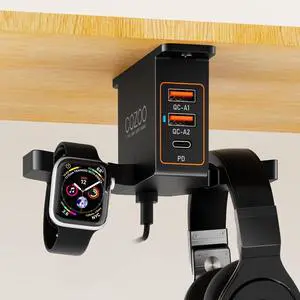 Desk Headphone Holder Hook Headset Watch Cable Bag Storage Black | 2 USB-A & 1 Type-C Ports; Holds Headphones,Watches, Cables, Various Bags,Multifunctional Desk Storage Hook for Gaming Office Desk Headphone Holder Hook Headset Watch Cable Bag Storage Black | 2 USB-A & 1 Type-C Ports; Holds Headphones,Watches, Cables, Various Bags,Multifunctional Desk Storage Hook for Gaming Office