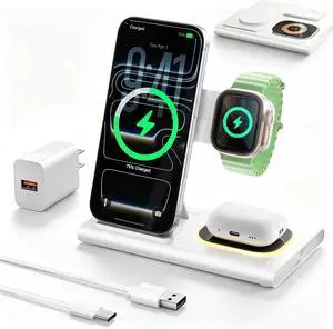 3 in 1 Foldable Wireless Fast Charging Station for Apple Multiple Devices | iPhone Charging Station for iPhone 17, Travel iWatch Charger Stand, Light Nightstand Charging Dock for Apple Watch/Airpods 3 in 1 Foldable Wireless Fast Charging Station for Apple Multiple Devices | iPhone Charging Station for iPhone 17, Travel iWatch Charger Stand, Light Nightstand Charging Dock for Apple Watch/Airpods