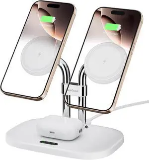Dual Wireless Charger for iPhone 17, SwanScout 706M, White | Dual Magnetic Charger for iPhone Air/16/15/14/13/12 Series, Charging Station for AirPods Pro 3/2, AirPods 4/3 Dual Wireless Charger for iPhone 17, SwanScout 706M, White | Dual Magnetic Charger for iPhone Air/16/15/14/13/12 Series, Charging Station for AirPods Pro 3/2, AirPods 4/3