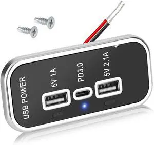 Linkstyle 12V USB Outlet, Dual USB A & 18W USB C Fast Charger Socket Panel with LED Light Flush Mount for Car Marine RV Truck Linkstyle 12V USB Outlet, Dual USB A & 18W USB C Fast Charger Socket Panel with LED Light Flush Mount for Car Marine RV Truck
