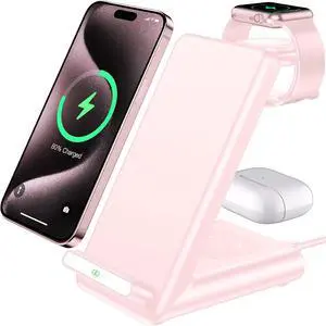 Wireless Charging Station,3 in 1 Charging Stand for Apple Multiple Devices | Fast Wireless Charger for Apple Watch Ultra 11 10 9 8 7 6 SE 5 4 3, for iPhone 17/Air/16/15/14/13/12,for AirPods Pro(Pink) Wireless Charging Station,3 in 1 Charging Stand for Apple Multiple Devices | Fast Wireless Charger for Apple Watch Ultra 11 10 9 8 7 6 SE 5 4 3, for iPhone 17/Air/16/15/14/13/12,for AirPods Pro(Pink)