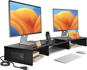 HUANUO Dual Monitor Stand -Monitor Stand with USB ports ,Adjustable Length and Angle, Dual monitor riser w/ Desktop Socket, Monitor Stand Riser for PC, Computer, Laptop (Black) HUANUO Dual Monitor Stand -Monitor Stand with USB ports ,Adjustable Length and Angle, Dual monitor riser w/ Desktop Socket, Monitor Stand Riser for PC, Computer, Laptop (Black)