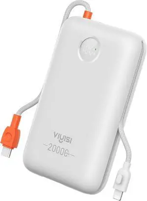 VIYISI Portable Charger 20000mAh 30W Fast Charging with Built-in 2 Cables | USB C & Lighting Cables, White Aesthetic Power Bank Compatible with iPhone 17 16 15 Pro Max, Samsung iPad, Travel VIYISI Portable Charger 20000mAh 30W Fast Charging with Built-in 2 Cables | USB C & Lighting Cables, White Aesthetic Power Bank Compatible with iPhone 17 16 15 Pro Max, Samsung iPad, Travel