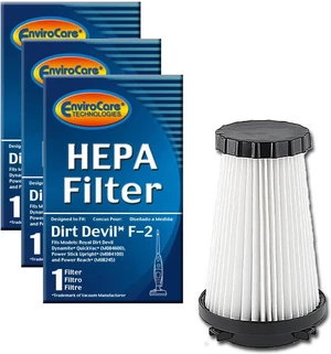 EnviroCare Premium Replacement HEPA Vacuum Filters Designed to Fit Dirt Devil Dynamite, Quickvac, Power Stick, and Power Reach Uprights. Type F-2. 3 Filters EnviroCare Premium Replacement HEPA Vacuum Filters Designed to Fit Dirt Devil Dynamite, Quickvac, Power Stick, and Power Reach Uprights. Type F-2. 3 Filters