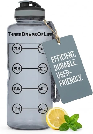 Three Drops of Life 64oz Tritan Plastic Water Bottle, Large, Smoke Gray, High Capacity Hydration Tracker, BPA Free, Reusable, Best for Indoor, Outdoor, Sports Use Three Drops of Life 64oz Tritan Plastic Water Bottle, Large, Smoke Gray, High Capacity Hydration Tracker, BPA Free, Reusable, Best for Indoor, Outdoor, Sports Use
