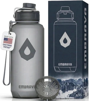 Embrava Sports Water Bottle (40oz, Gray) Carry Ring - Fast Flow Wide Mouth Embrava Sports Water Bottle (40oz, Gray) Carry Ring - Fast Flow Wide Mouth