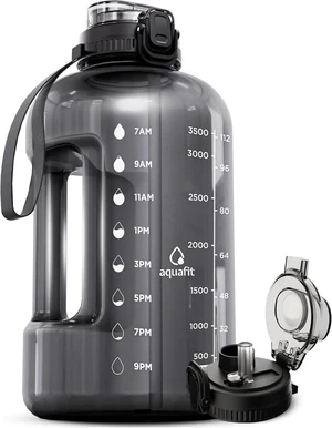 AQUAFIT 1 Gallon Water Bottle with Time Marker, 2in1 Lid AQUAFIT 1 Gallon Water Bottle with Time Marker, 2in1 Lid