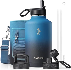 Coolflask Half Gallon Water Bottle Insulated with Straw & 3 Leakproof Lids Coolflask Half Gallon Water Bottle Insulated with Straw & 3 Leakproof Lids