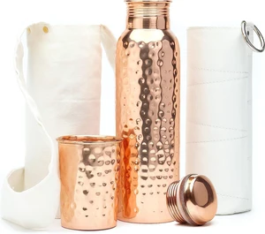 Kitchen Science 34 oz Copper Water Bottle Set with Tumbler & 2 Sleeves Kitchen Science 34 oz Copper Water Bottle Set with Tumbler & 2 Sleeves
