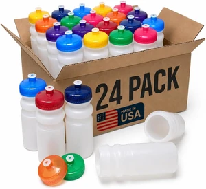 Rolling Sands Reusable Bulk Water Bottles 24 Pack - 20 Oz Sports Water Bottles, USA Made, BPA-Free, Wide Mouth for Easy Cleaning, Dishwasher Safe, Break Resistant - Clear Frost Bottle/Variety Lid Rolling Sands Reusable Bulk Water Bottles 24 Pack - 20 Oz Sports Water Bottles, USA Made, BPA-Free, Wide Mouth for Easy Cleaning, Dishwasher Safe, Break Resistant - Clear Frost Bottle/Variety Lid