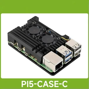 Waveshare Aluminium Alloy Case for Raspberry Pi 5, Raspberry Pi 5 Dual Cooling Fans Better Heat Dissipation Waveshare Aluminium Alloy Case for Raspberry Pi 5, Raspberry Pi 5 Dual Cooling Fans Better Heat Dissipation