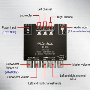 WOOPKER ZK-MT21 Sound Amplifier Module 2x50W+100W 2.1 Channel Subwoofer Bluetooth 5.0 Digital Power Amplifier Board AUX 12V/24V WOOPKER ZK-MT21 Sound Amplifier Module 2x50W+100W 2.1 Channel Subwoofer Bluetooth 5.0 Digital Power Amplifier Board AUX 12V/24V