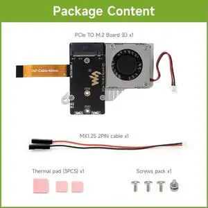 Waveshare PCIe To M.2 Adapter Board (E) For Raspberry Pi 5, Cooling Fan, High-speed Reading/Writing, Raspberry Pi 5 NVMe Waveshare PCIe To M.2 Adapter Board (E) For Raspberry Pi 5, Cooling Fan, High-speed Reading/Writing, Raspberry Pi 5 NVMe