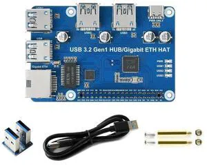 Raspberry Pi USB 3.2 Gen1 Gigabit Ethernet HUB HAT 3 x USB 3.2 Gen1 1 x Gigabit Ethernet Driver Free for Raspberry Pi 4B Raspberry Pi USB 3.2 Gen1 Gigabit Ethernet HUB HAT 3 x USB 3.2 Gen1 1 x Gigabit Ethernet Driver Free for Raspberry Pi 4B