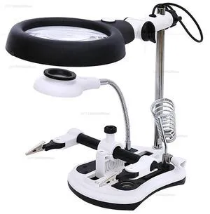 3-in-1 Welding Magnifier with 4 Lenses and 18 LED Lights, Clip-on Auxiliary Magnifier, Soldering Iron Stand 3-in-1 Welding Magnifier with 4 Lenses and 18 LED Lights, Clip-on Auxiliary Magnifier, Soldering Iron Stand