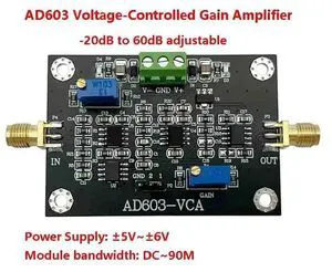 AD603 voltage controlled gain amplifier module VCA high bandwidth -20~60dB gain manual or external DA program control AD603 voltage controlled gain amplifier module VCA high bandwidth -20~60dB gain manual or external DA program control
