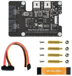 Waveshare PCIe TO 2-CH SATA HAT+ Raspberry Pi 5 PCIe to SATA Expansion Board with EEPROM HAT+ Waveshare PCIe TO 2-CH SATA HAT+ Raspberry Pi 5 PCIe to SATA Expansion Board with EEPROM HAT+