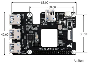 Raspberry Pi 5 PCIe To USB Free drive HUB 3.2 Gen1 Free drive Adapter plate Raspberry Pi 5 PCIe To USB Free drive HUB 3.2 Gen1 Free drive Adapter plate