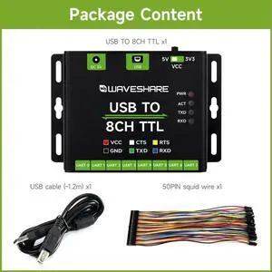 Waveshare Industrial USB TO 8CH TTL Converter, USB to UART, Multi Protection Circuits, Multi Systems Support, USB To TTL Adapter Waveshare Industrial USB TO 8CH TTL Converter, USB to UART, Multi Protection Circuits, Multi Systems Support, USB To TTL Adapter