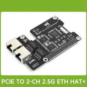 Waveshare PCIe TO 2-CH 2.5G ETH Adapter For Raspberry Pi 5, Supports Raspberry Pi OS / Ubuntu / OpenWrt, Dual RTL8125 Waveshare PCIe TO 2-CH 2.5G ETH Adapter For Raspberry Pi 5, Supports Raspberry Pi OS / Ubuntu / OpenWrt, Dual RTL8125